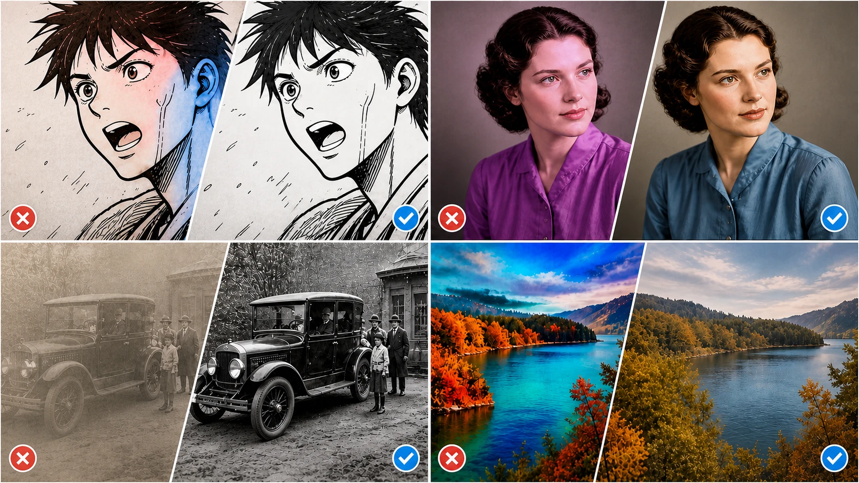 AI image colorizer troubleshooting for bleed, muddy tones, and oversaturation.