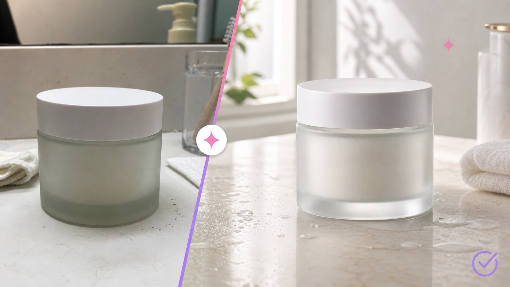 AI photo editor creating multiple advertising scenes from one white bottle product photo