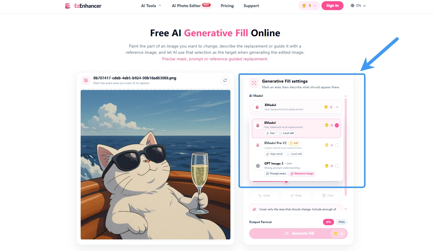 Tampilan fitur Generative Fill EzEnhancer AI