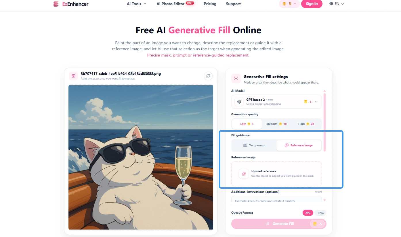 Fitur gambar referensi pada model GPT Image 2 di EzEnhancer
